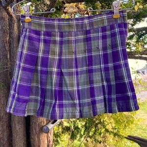 Skort, skirt with shorts. Cute and comfy! Purple plaid with pleats